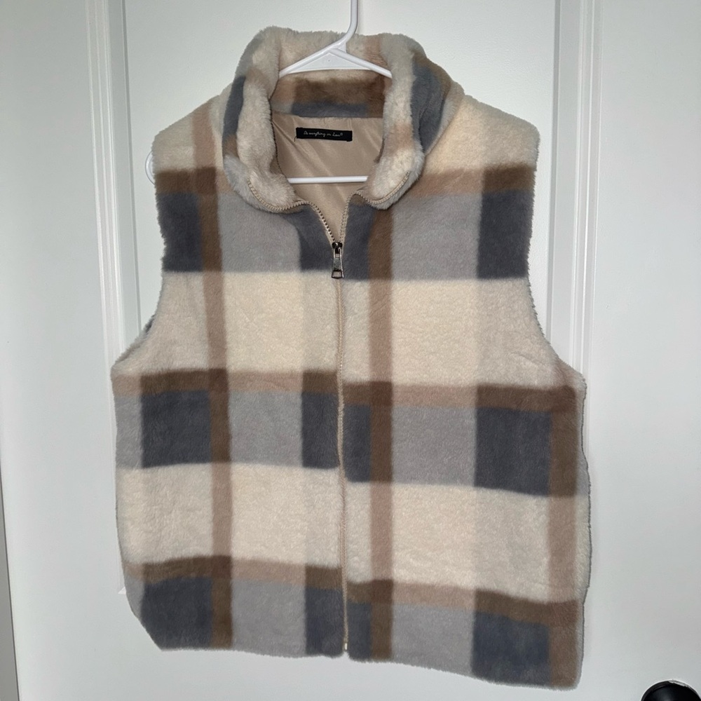 Do Everything in Love Faux Fur Plaid Vest